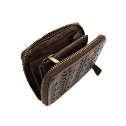 Mrkebrun skindpung med flet