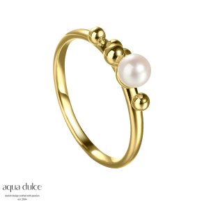 Forgyldt ring med perle - Aqua Dulce Mae