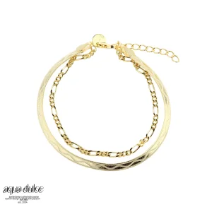 Forgyldt dobbelt armb�nd - Aqua Dulce Snake & Figaro