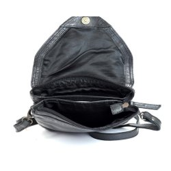 Sort taske i skind - sort skindtaske med skulderrem