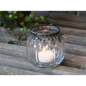 Fyrfadsstage i glas med slv dekor